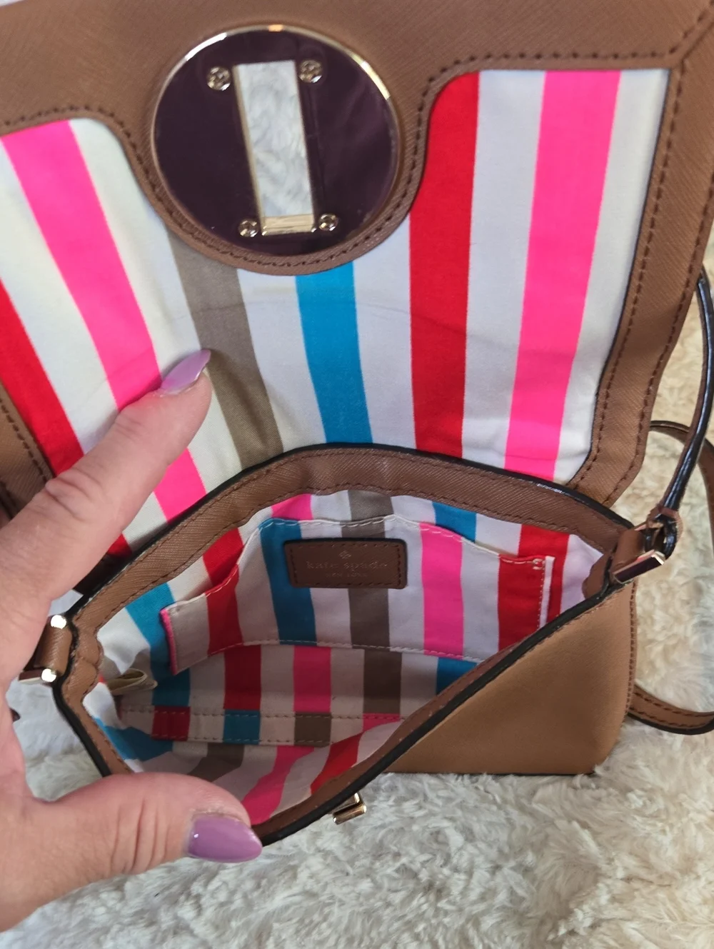kate spade Brown Saffiano Crossbody with Turn-Lock EUC